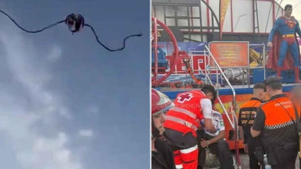 Children rescued when slingshot ride snaps mid air